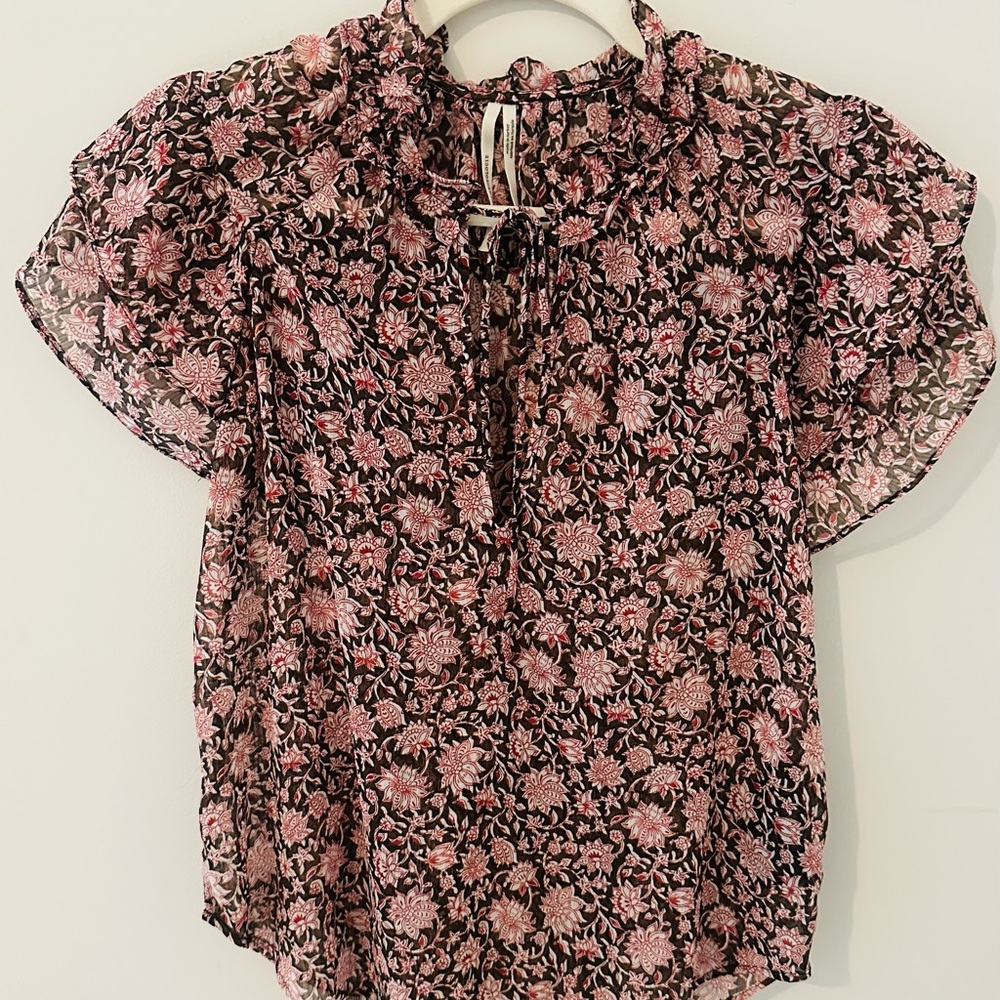 Anthropologie Floral Sheer Blouse - Small